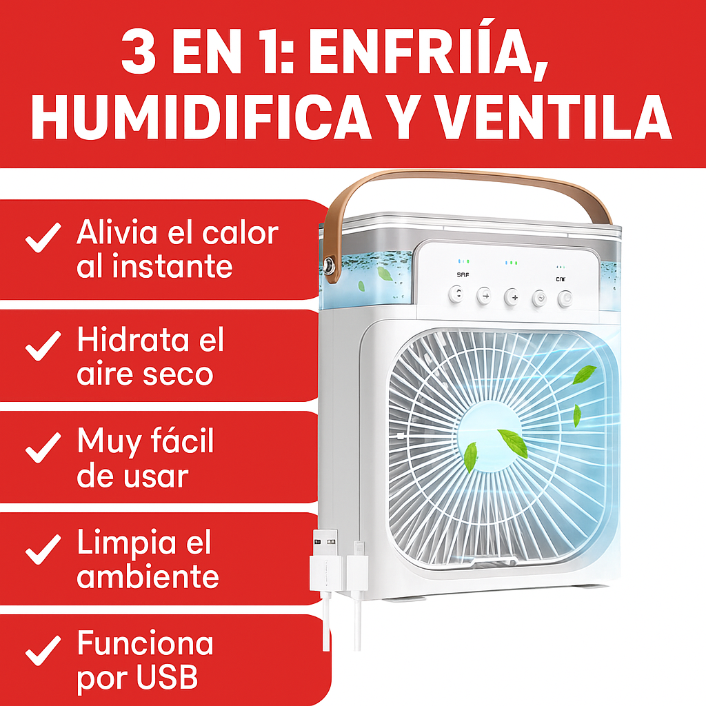 Ventilador y Humidificador de Aire 3 en 1 – Dile Adios al calor y pasa la noche mas agradable
